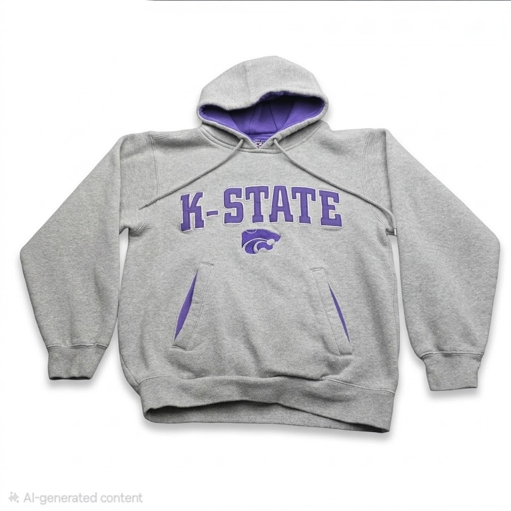 Champs Kansas State Wildcats K-State Hoodie Sweatshirt Mens XS Gray Purple NCAA